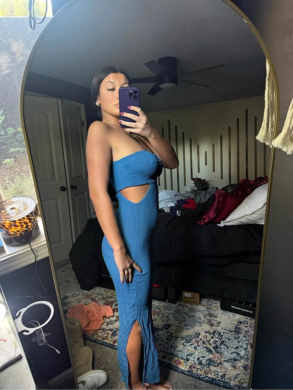 Strapless Cutout Maxi Dress in Blue Like New - Picture 6 of 7